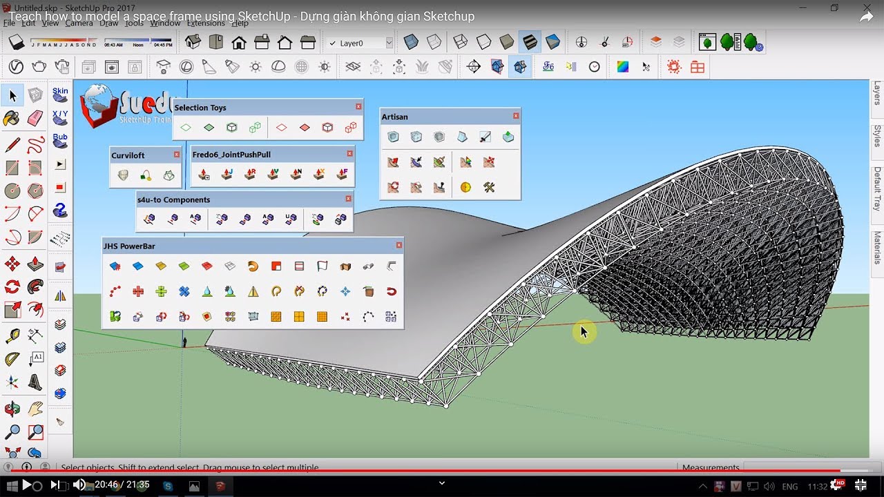 Sketchup modeling Tutorial  - Dựng giàn không gian Sketchup