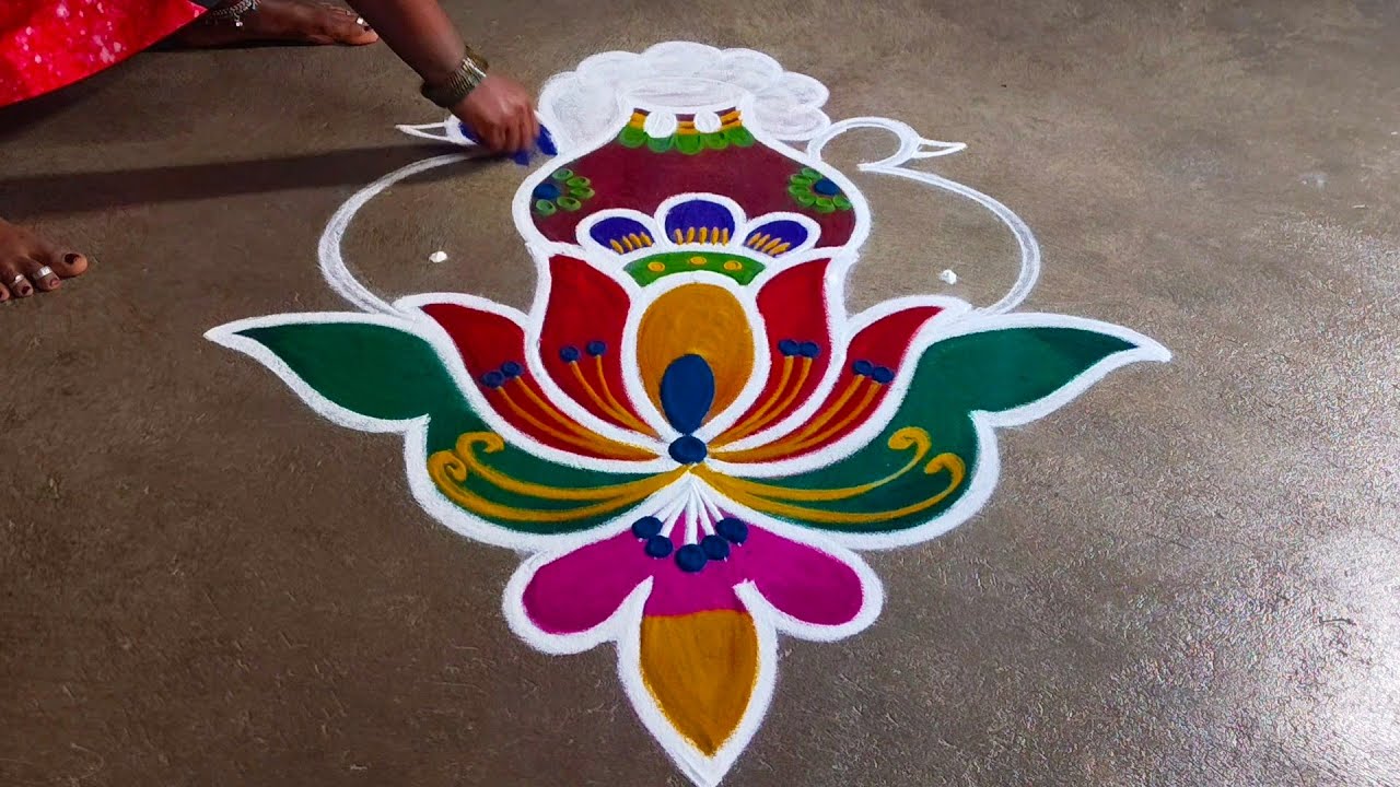 5×1 Pongal special colourful rangoli design | beautiful pot rangoli design for thai Pongal ❤️❤️