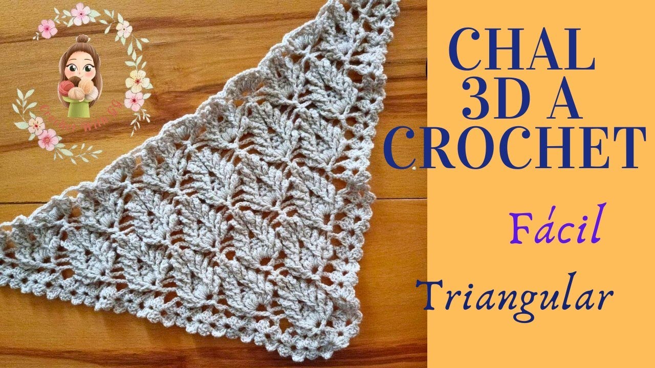 Chal Triangular a Crochet en Punto 3D ✨ Patrón Fácil y Repetitivo