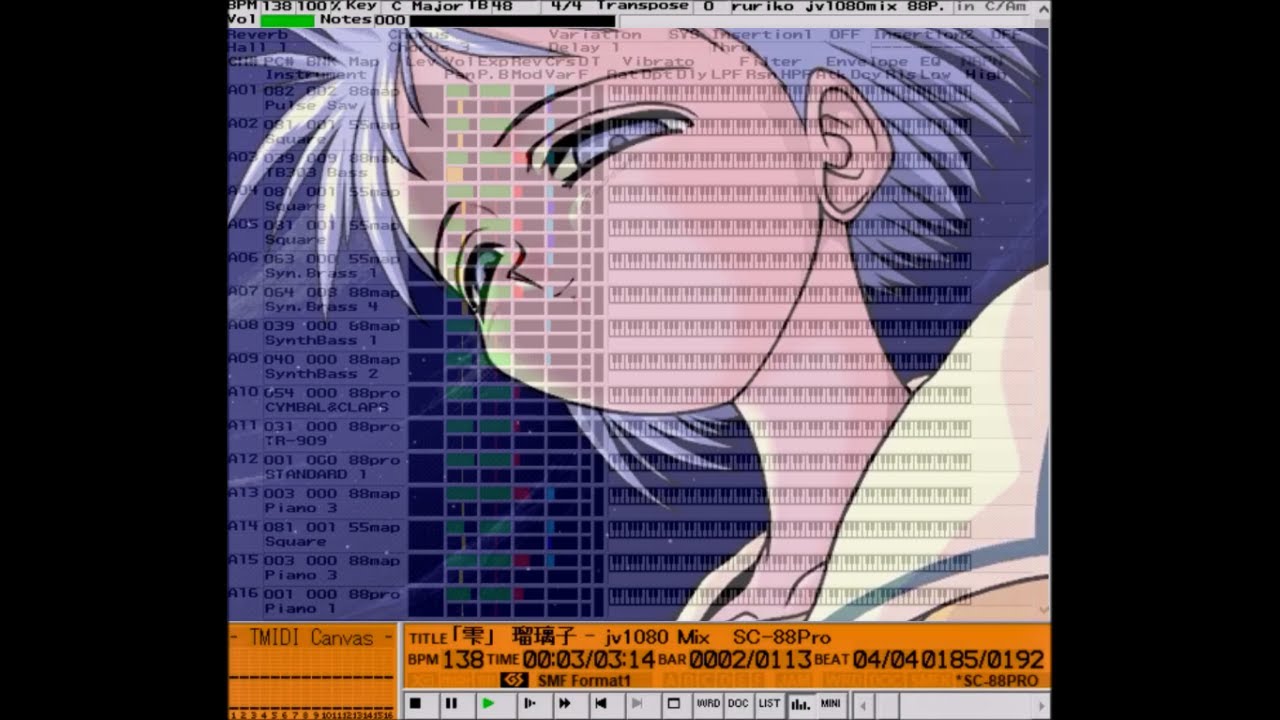瑠璃子 - jv1080 Mix【MIDI】
