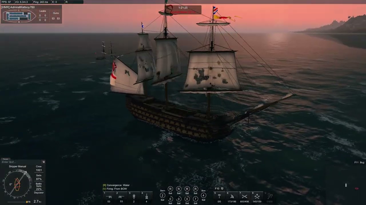 2v3 British vs. French Fleet Battle!!! Naval Action PvE