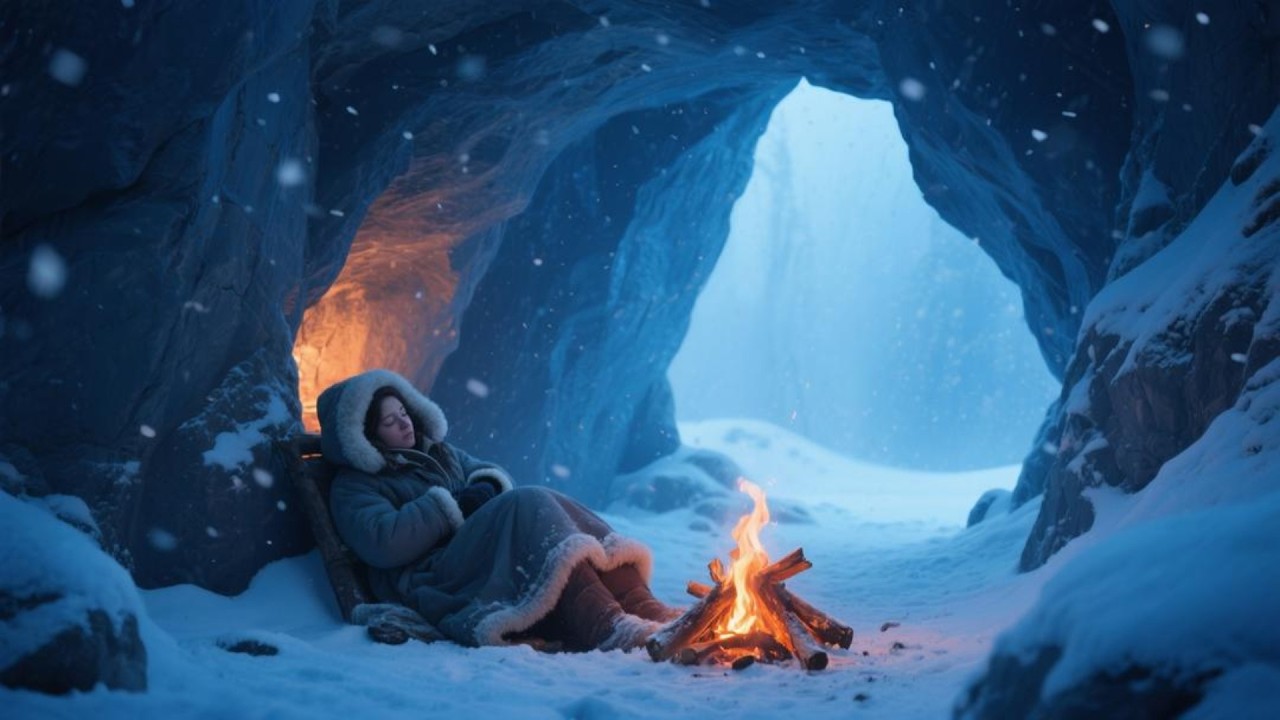 Winter Sleep Calm with Snowy Air and Cozy Fireplace Glow Gentle Winter Calm Music