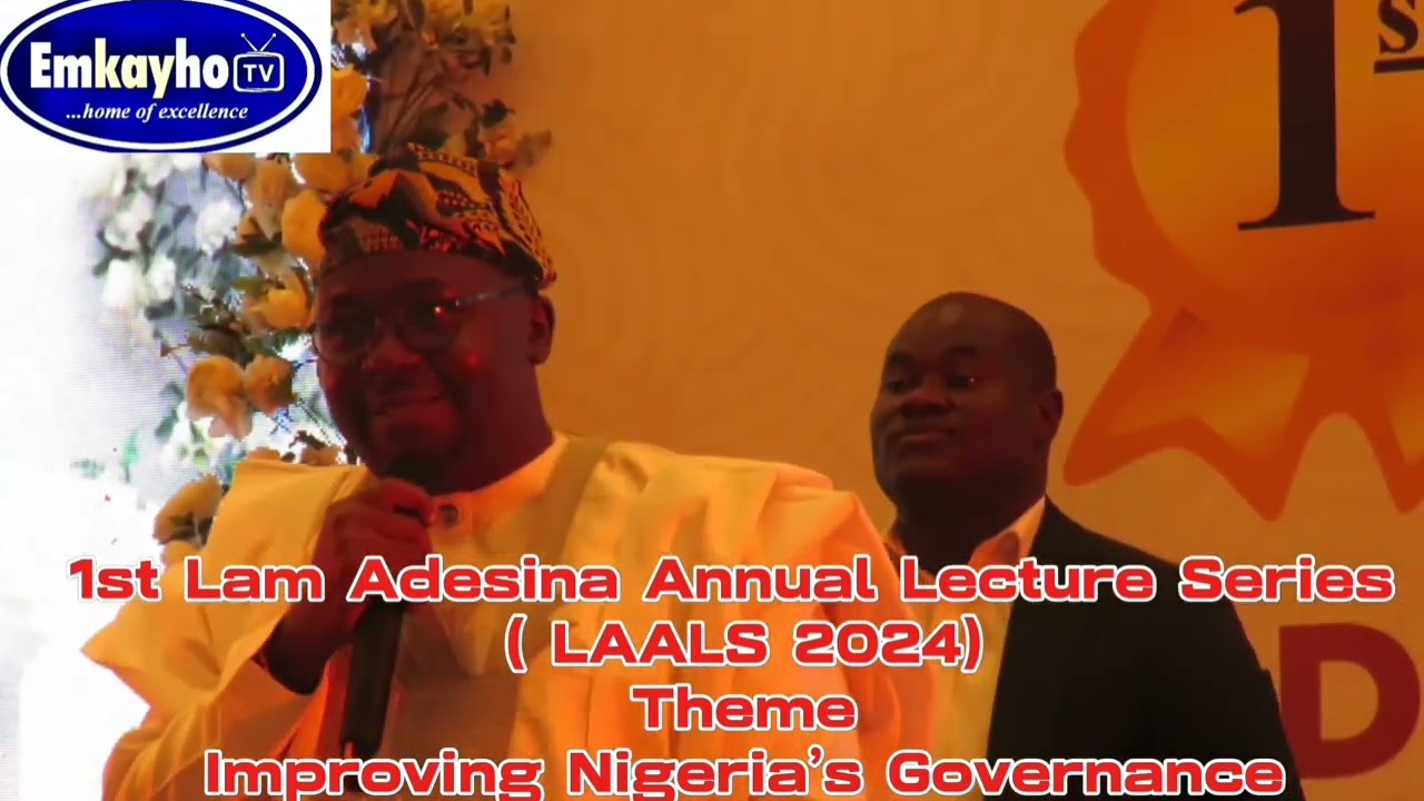 BAYO ADELABU PENKELEMESI GIVING HIS SPEECH AT THE 1ST LAM ADESINA ANNUAL LECTURE SERIES( LAALS 2024)