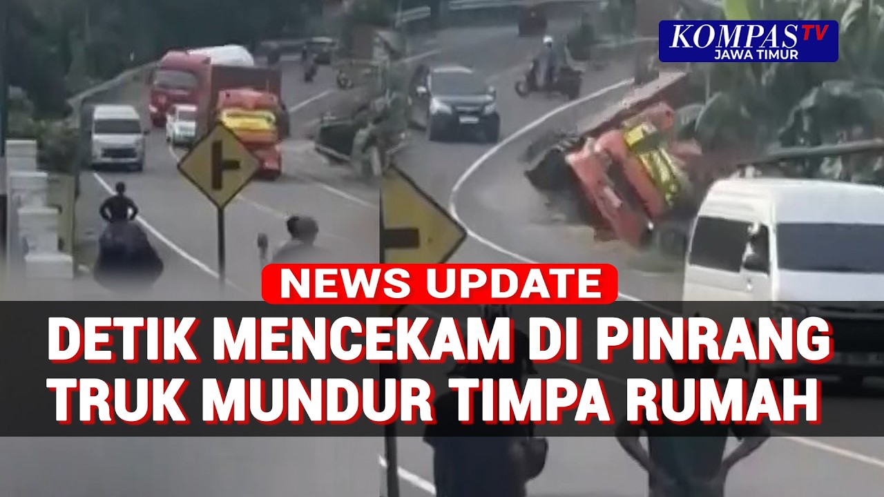 Detik-Detik Mencekam Truk Kontainer Mundur Timpa Rumah di Pinrang