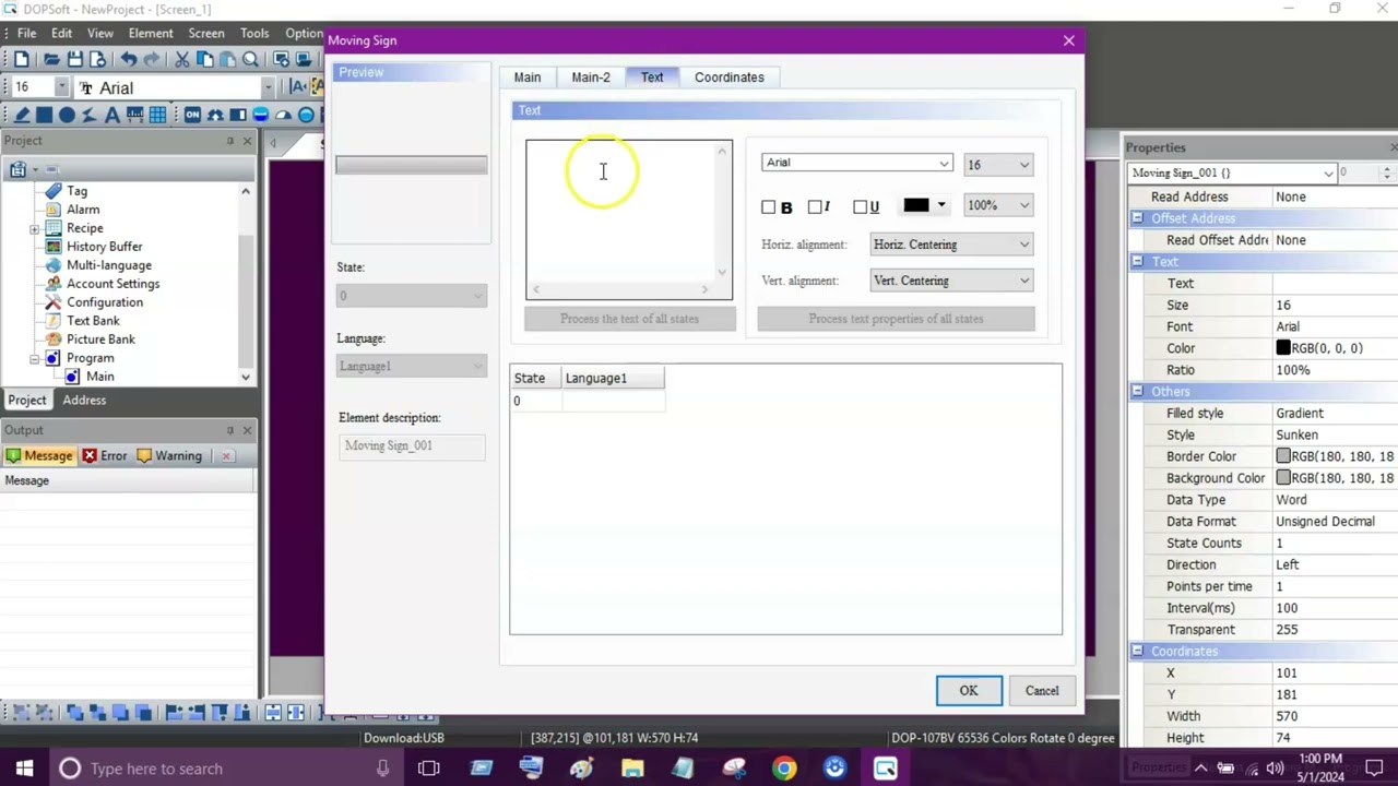 How to Create a MOVING SIGN DISPLAY in DELTA  DOPSoft HMI SOFTWARE #delta #hmi