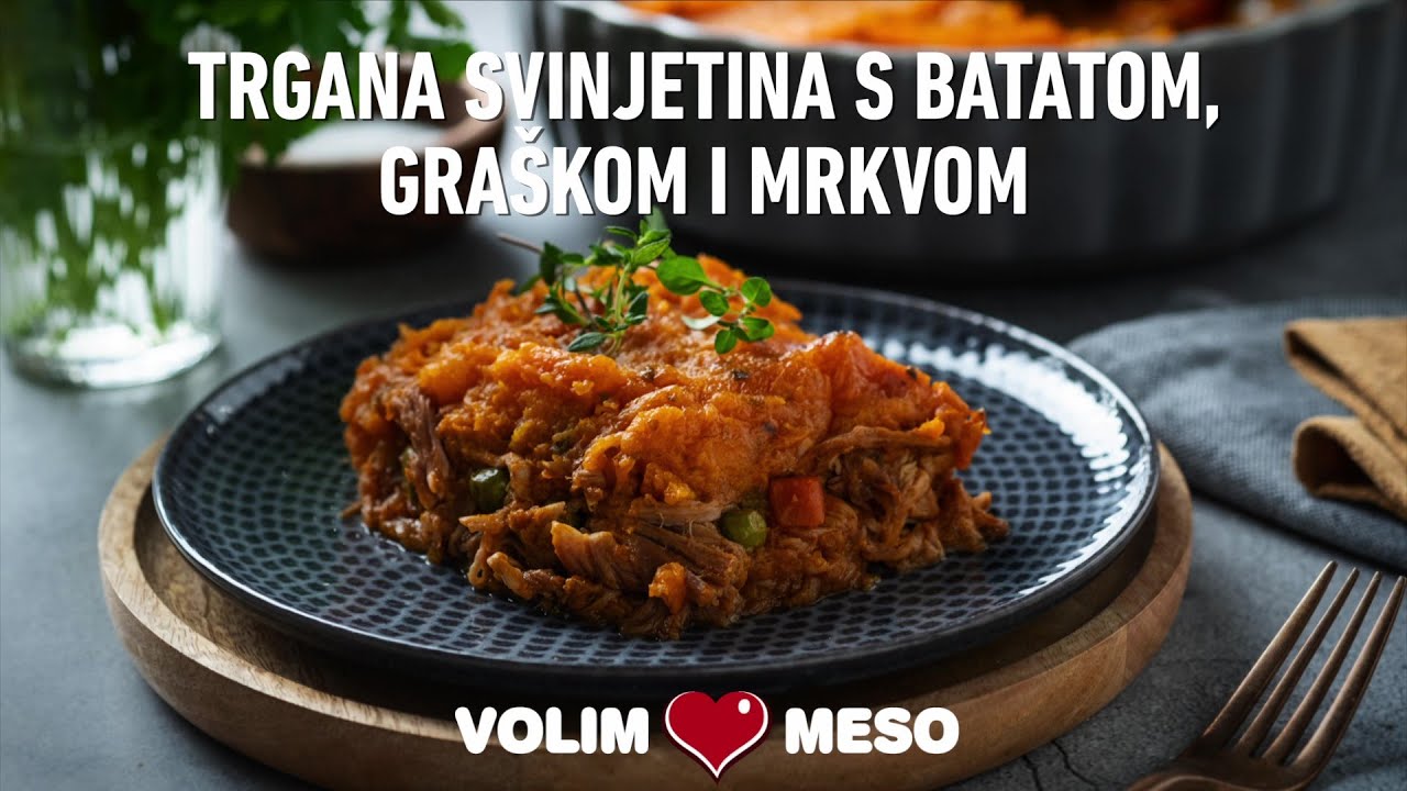Trgana svinjetina s batatom, graškom i mrkvom