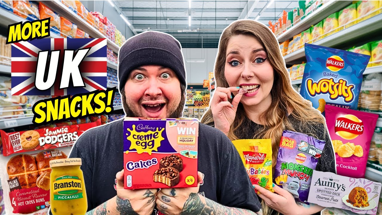 Foreigners try MORE BRITISH SNACKS & CANDY! 🇬🇧 - EPIC UK Taste Test