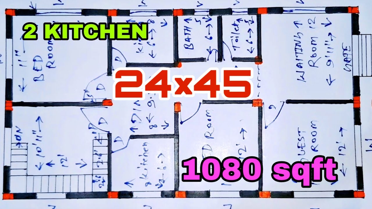 24 by 45 house plan | 1080 sqft HOME DESIGN | 24×45 का नक्शा | 24×45 sqft Ghar Ka naksha |