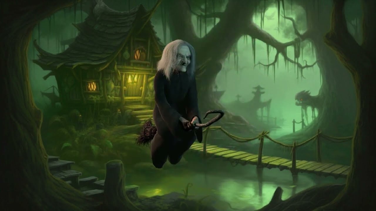 🦉 Spooky Halloween Ambience with Dark Music and Sounds | Swamp Witch Animation