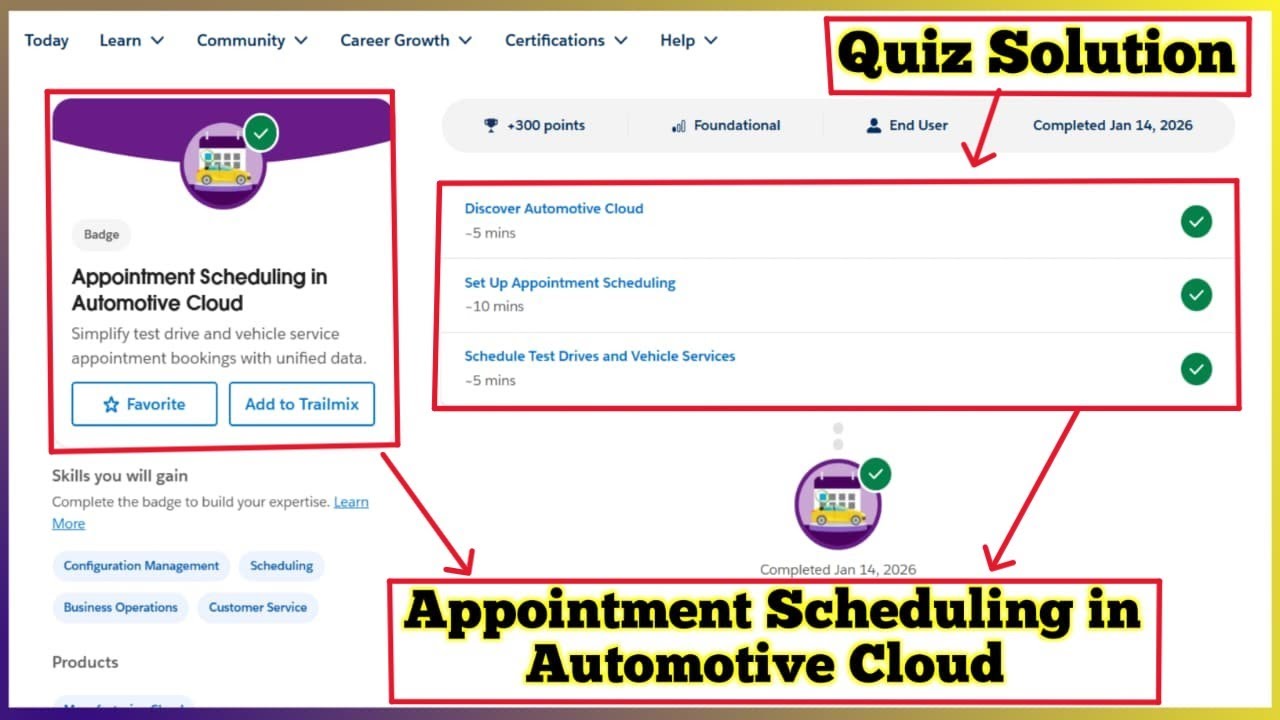 Appointment Scheduling in Automotive Cloud | Salesforce Trailhead | Quiz Solution