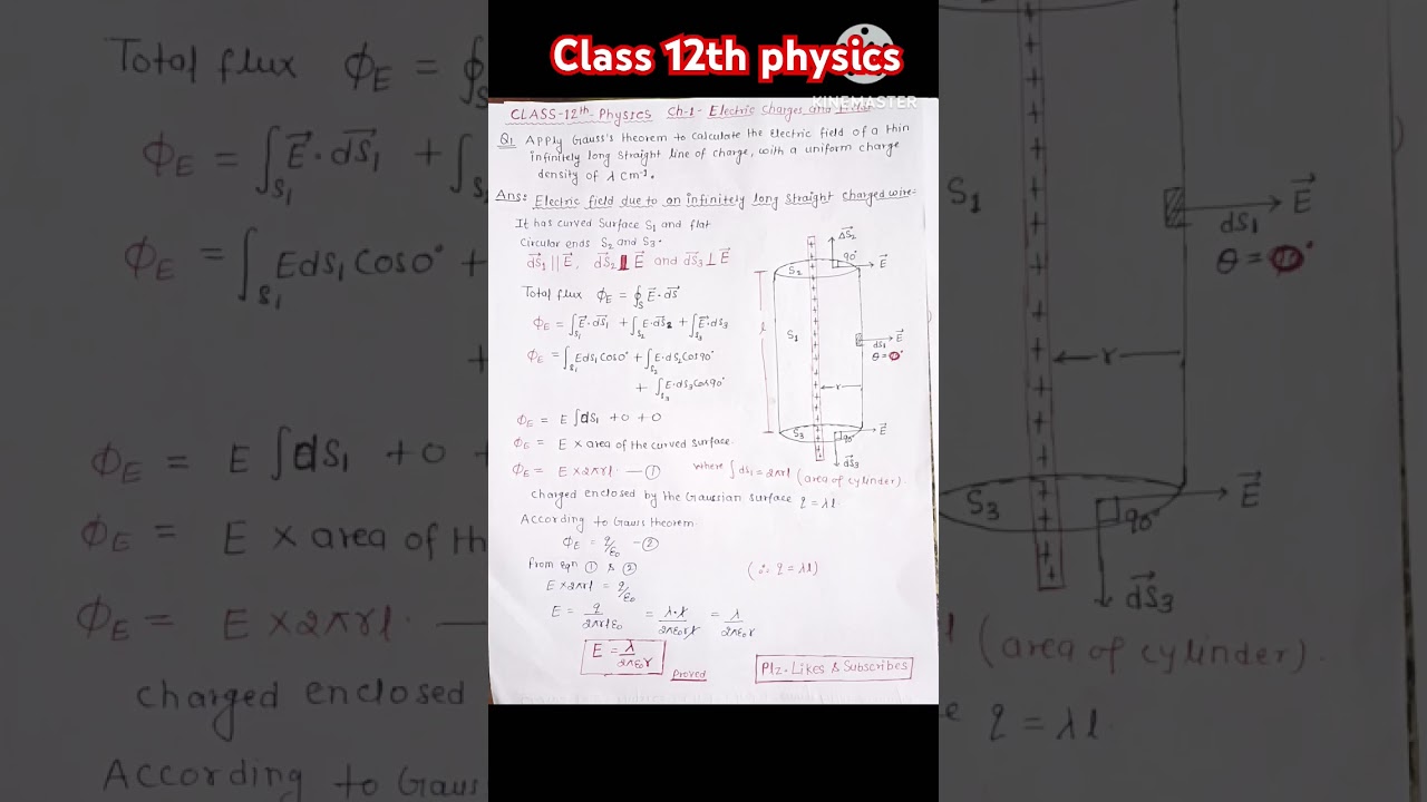 #physics electric field|infinitely long straight charge wire #exam #cbse