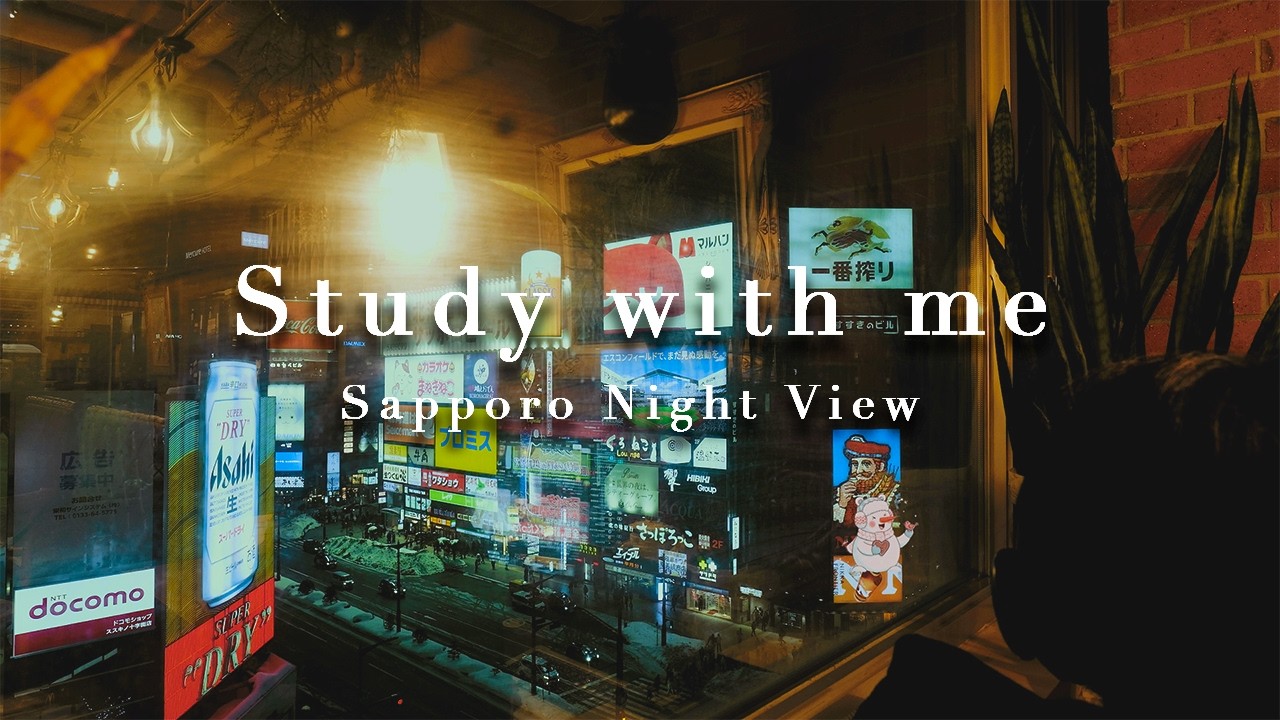 2-Hour Study with Me / Sapporo Night View / Pomodoro(25/5) /Relaxing Lo-Fi/snowing