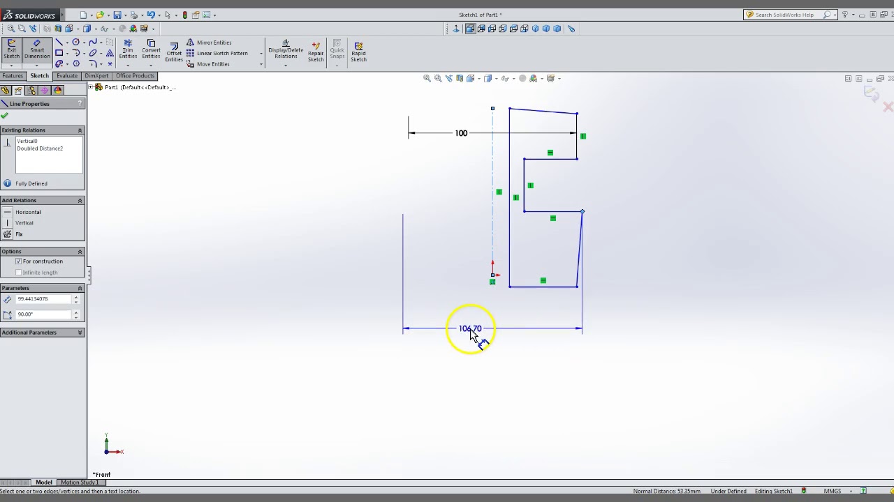 SOLIDWORKS revolve sketch dimension technique