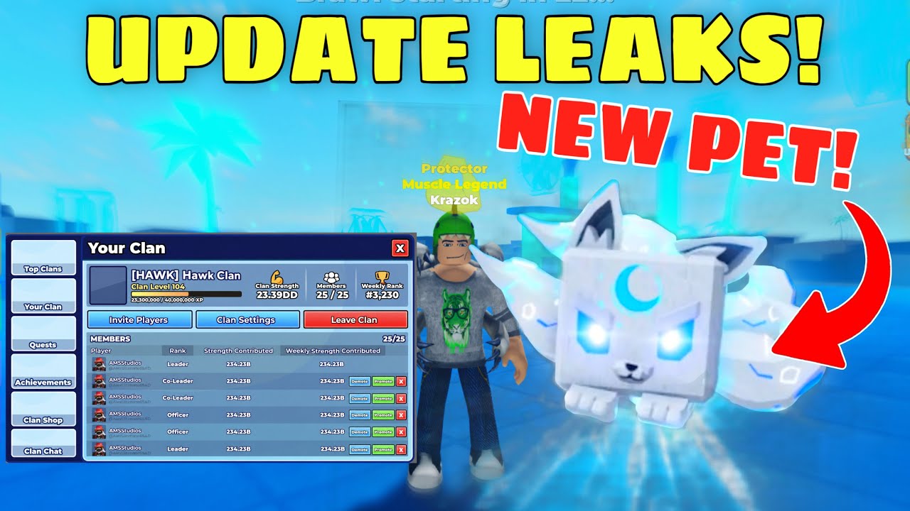 *NEW UPDATE LEAKS* in Muscle Legends + Pets & Clans