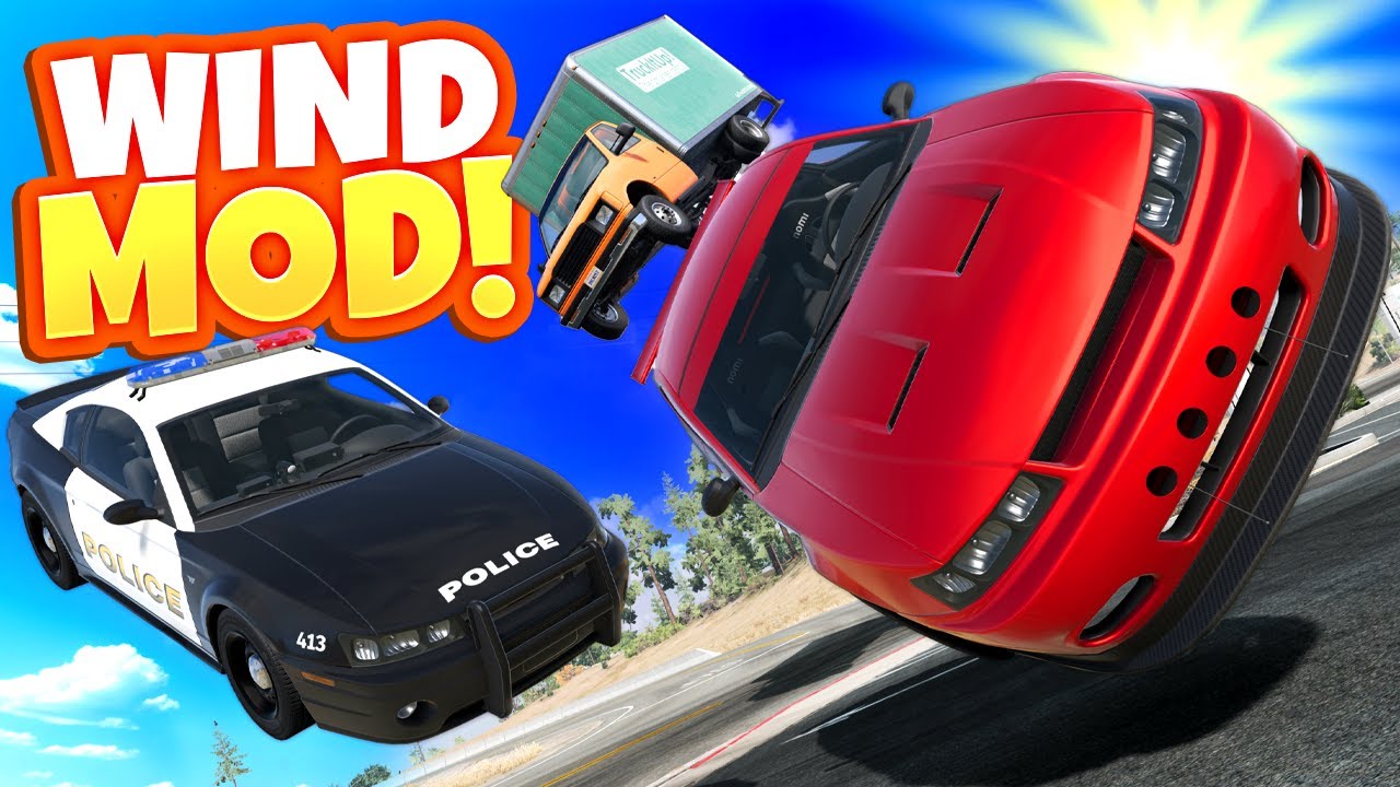 HURRICANE FORCE WINDS During a Police Chase in BeamNG Drive Mods!