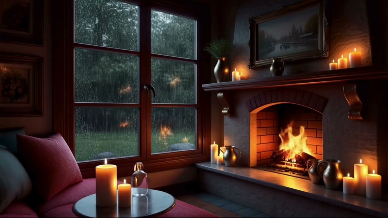 Warm Fireplace and Rain | Cozy Winter Bedroom Atmosphere (4 Hours)