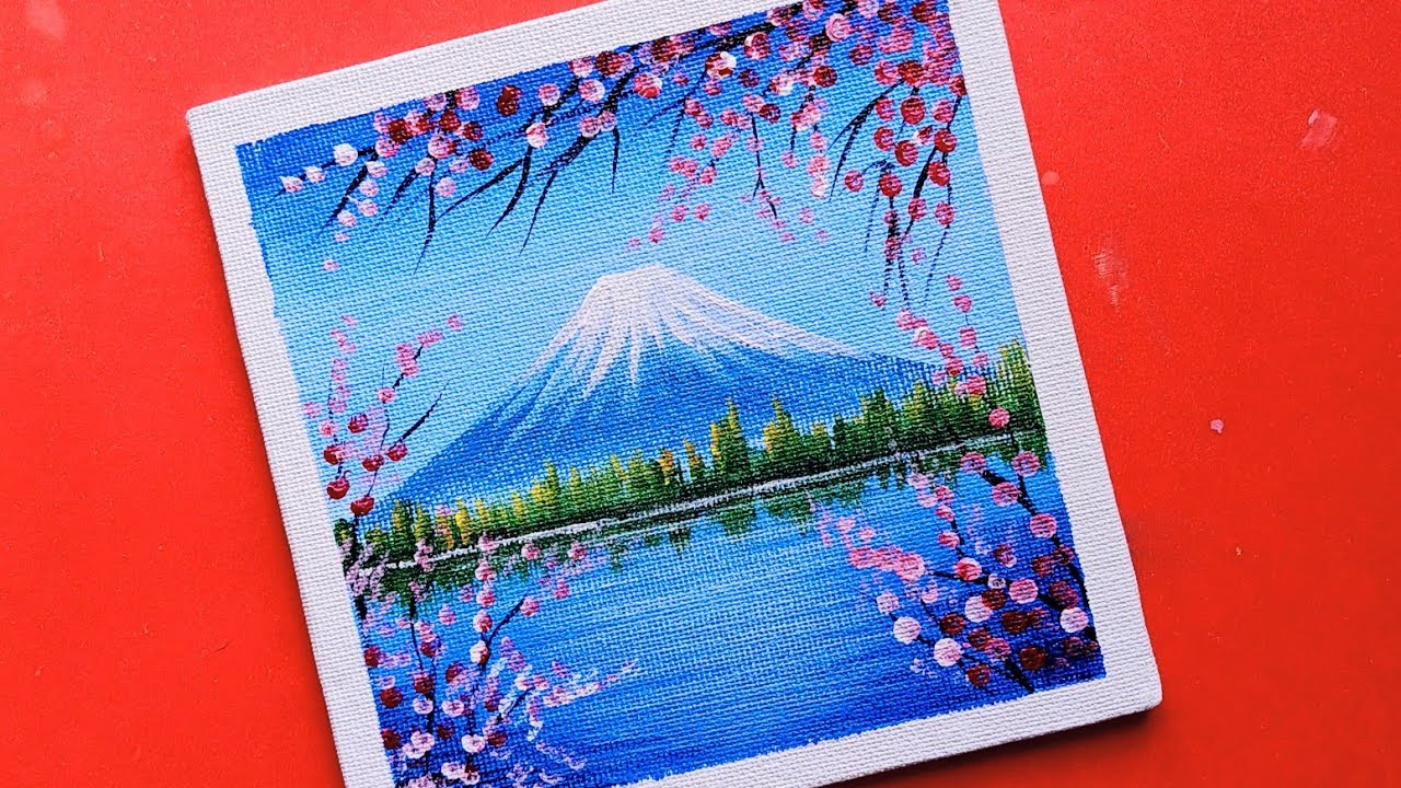 Mt. Fuji acrylic painting || snowing mountain acrylic painting #16 || ramkrushna arts