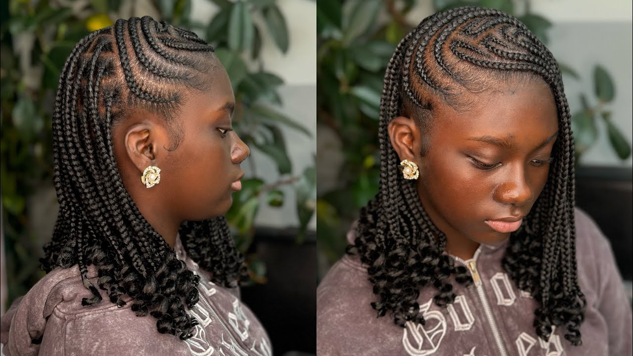 SHORT 4C hair/ Half lemonade and knotless braids/short bob