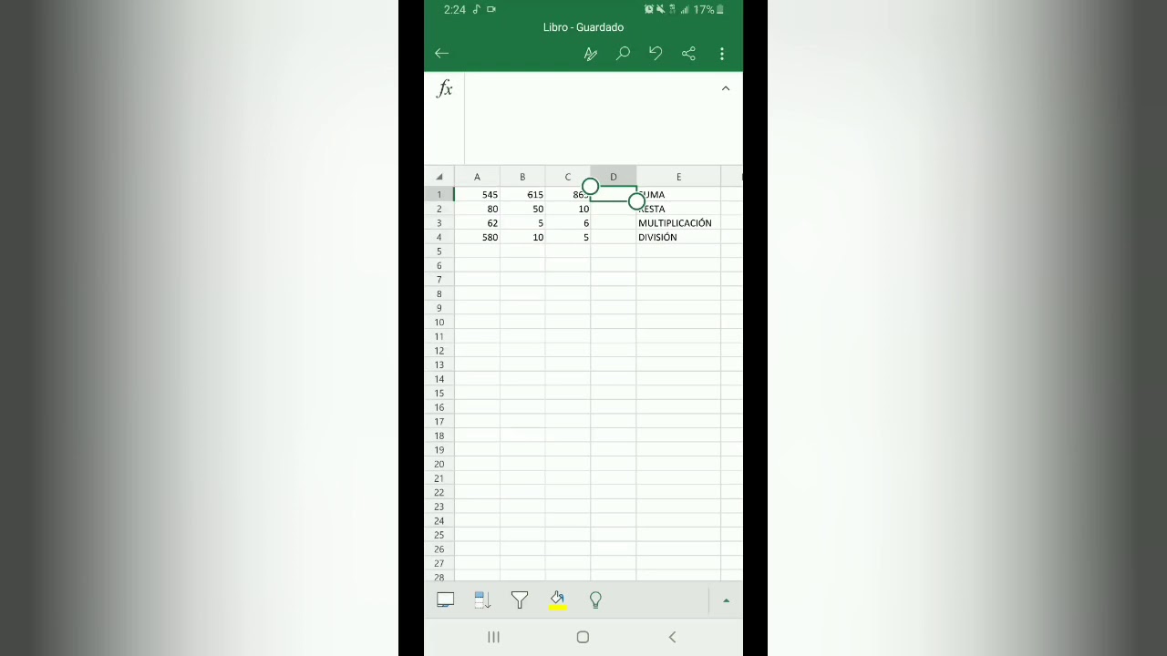 SUMA, RESTA, MULTIPLICACI&Oacute;N & DIVISI&Oacute;N||EXCEL ANDROID