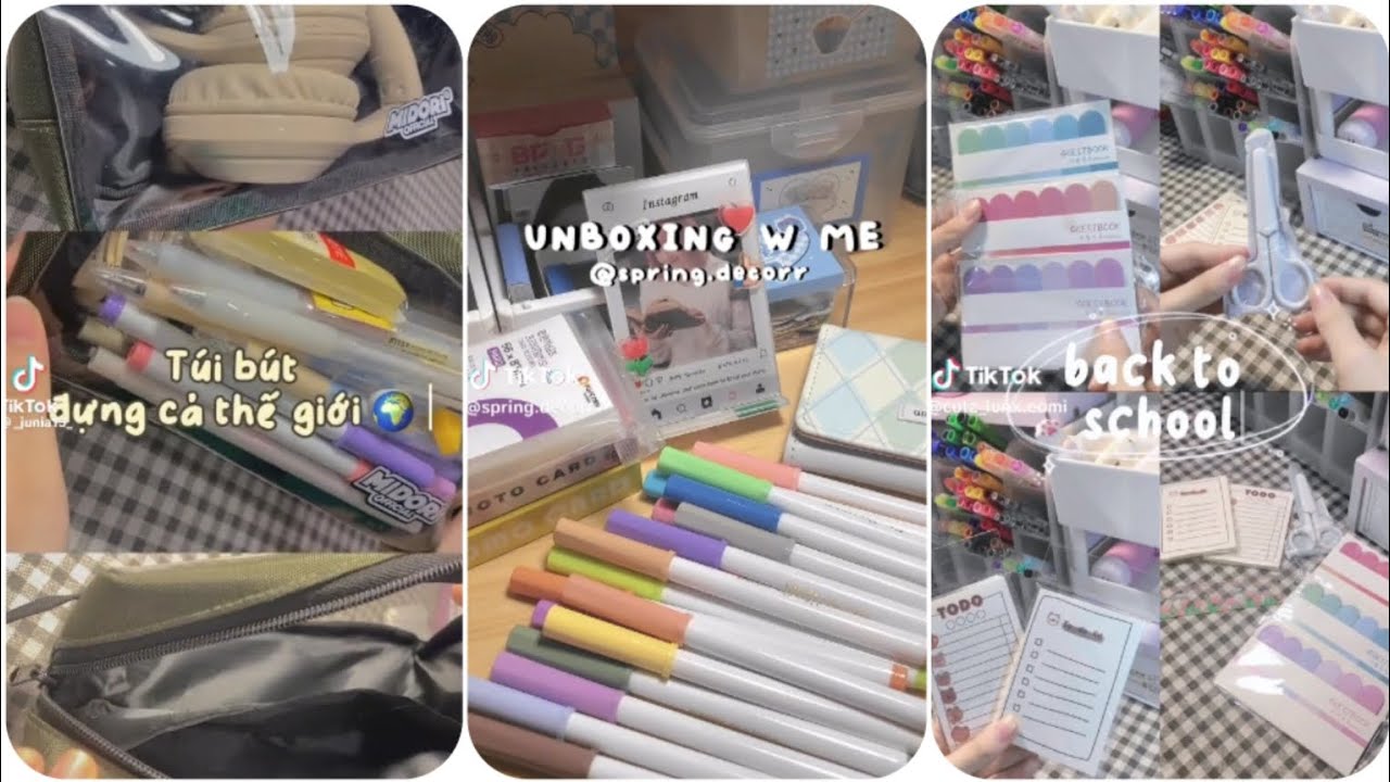 [Tiktok] Tổng hợp những video unbox đồ dùng học tập , giày dép , card ,...