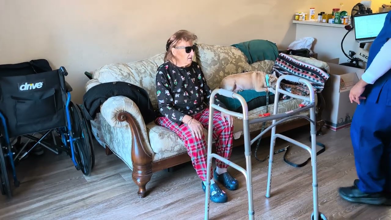 Mom doing her physical therapy after her heart attack.