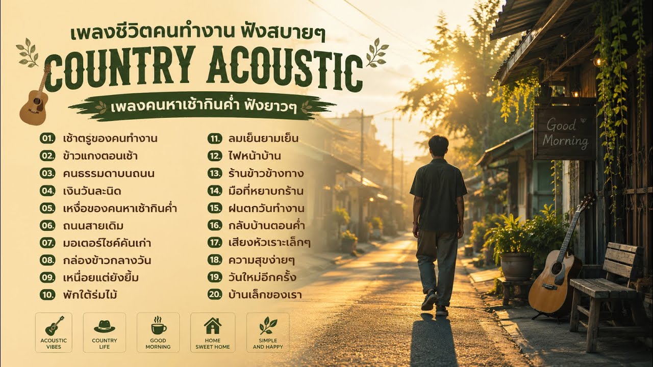 เพลงชีวิตคนทำงาน ฟังสบายๆ | Country Acoustic เพลงคนหาเช้ากินค่ำ ฟังยาวๆ