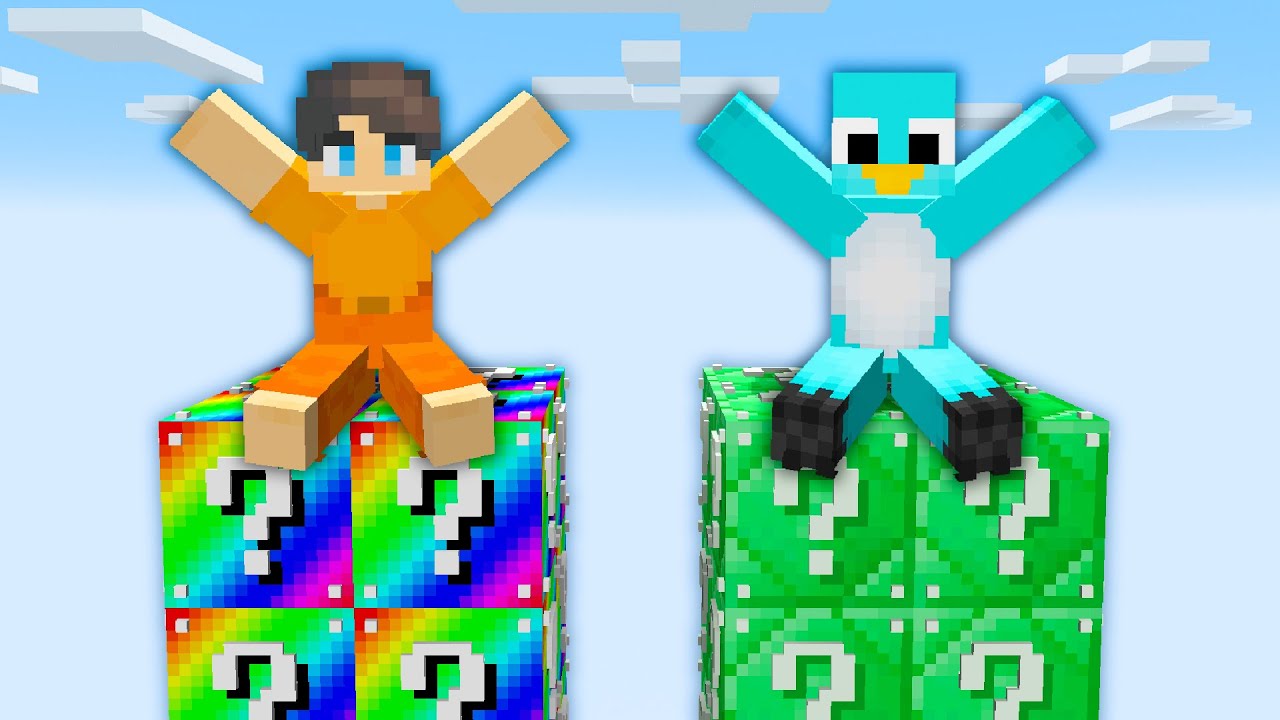 Playing a Lucky Block Tower Race in Minecraft