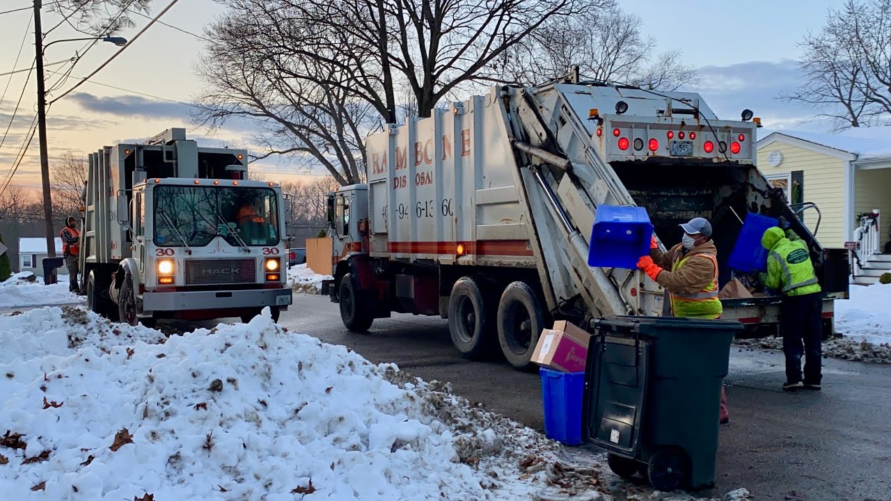 Rambone MR Pak Mor Garbage Trucks Packing Snow Day Recycling