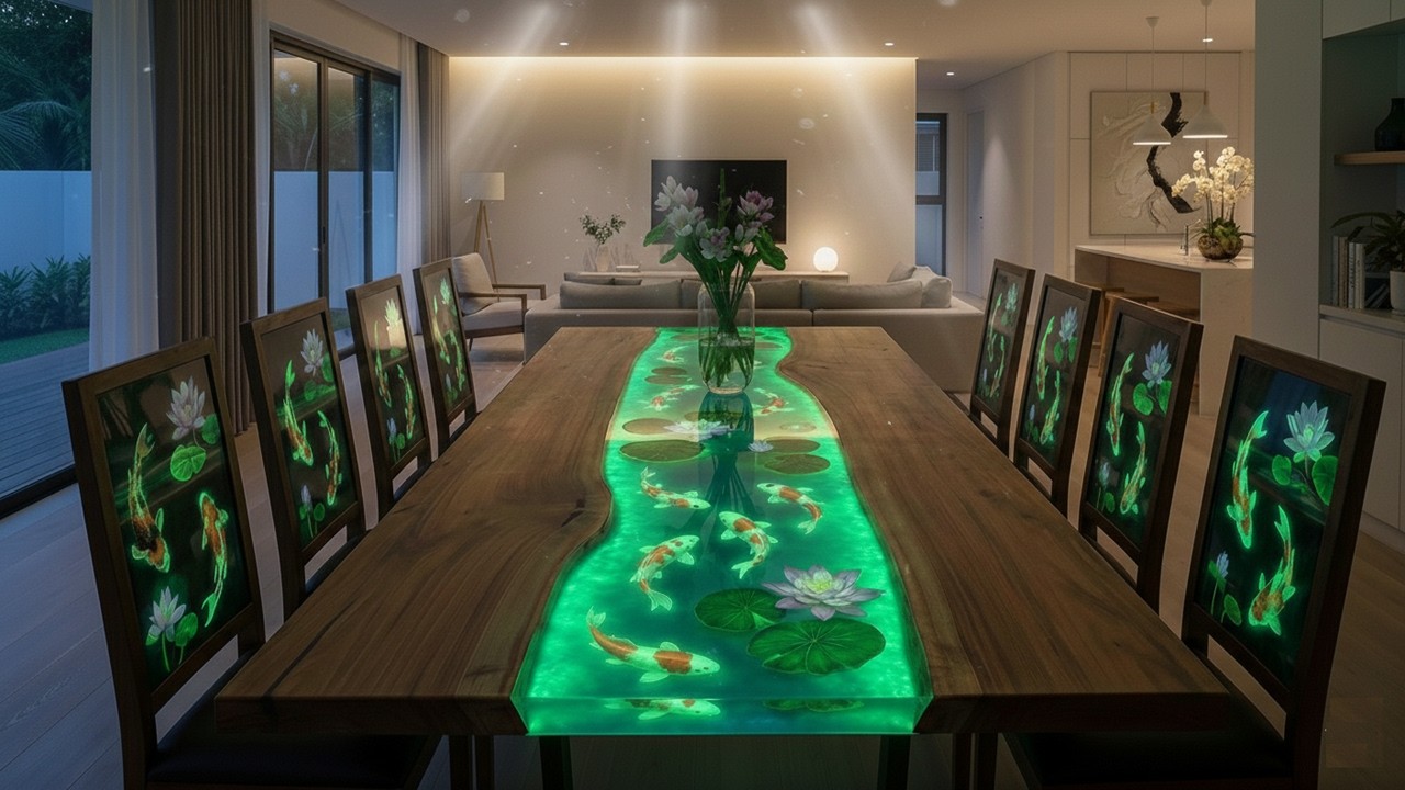 Epic Woodworking Project: Giant 3D Koi Fish Resin Table Set | Designed By yself