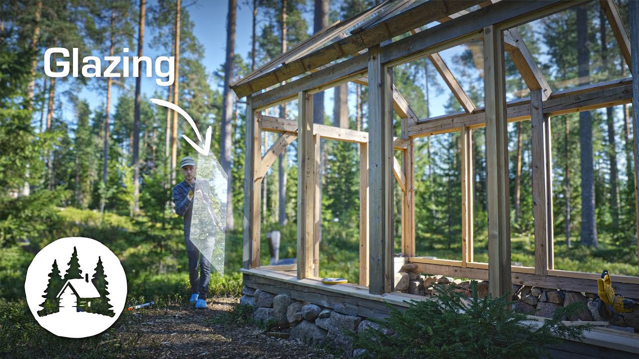 Greenhouse addition to my Log Cabin | Finishing the roof (Ep10)