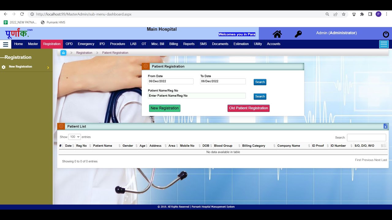 OPD registration in Purnank Hospital Management Software.