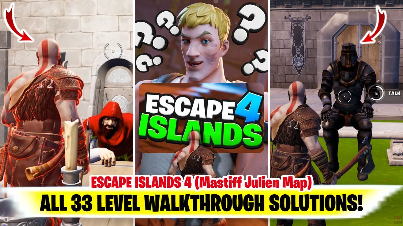 ESCAPE ISLANDS 4 Fortnite (All 33 Level Solutions) | Mastiff Julien Escape Islands 4 Fortnite