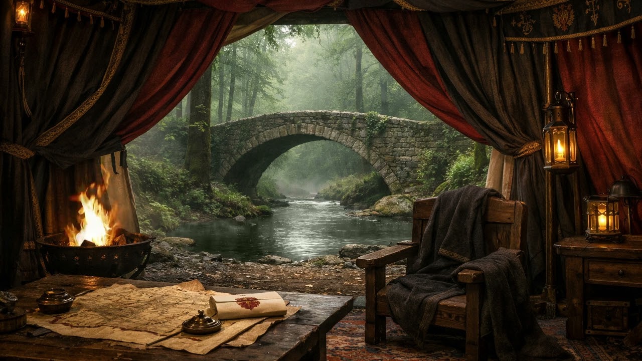 Crownlands Forest Knight’s Tent 🌲🔥 | AKOTSK Dunk and Egg & GoT Ambience | Fireplace & Stream Sounds