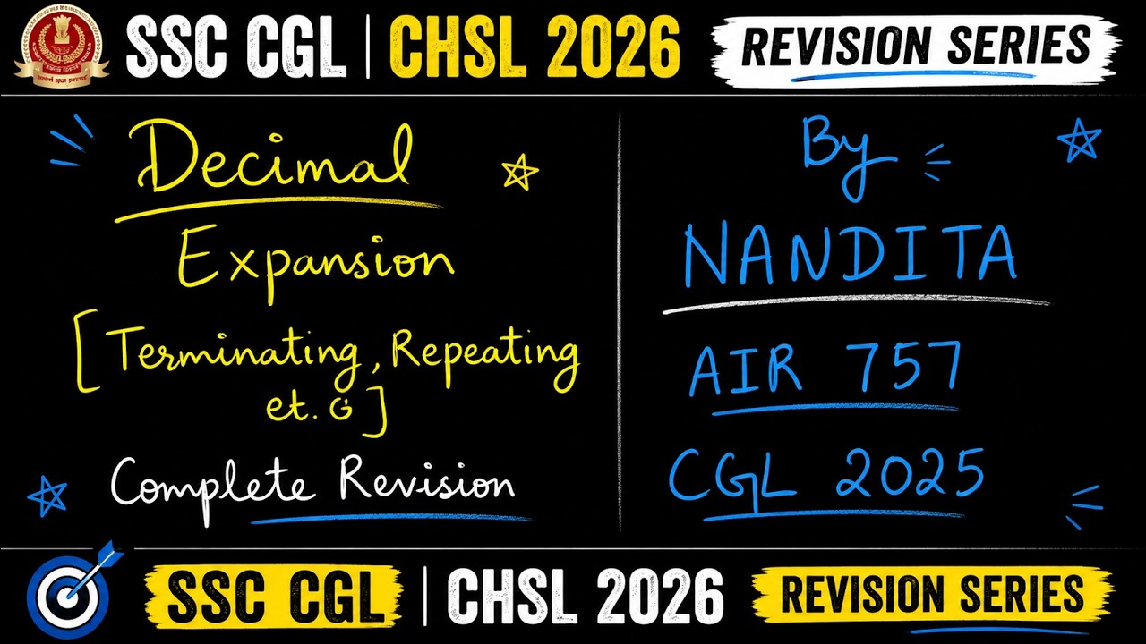 Decimal Expansion| Terminating, Non Terminating ,Recurring| SSC CGL CHSL 2026| For all Govt Exams