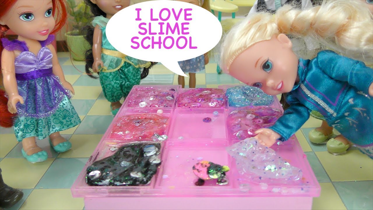 Slime School! NEW TEACHER - Back to School - Elsa & Anna Toddlers! - Slime Mess - Barbie is teacher