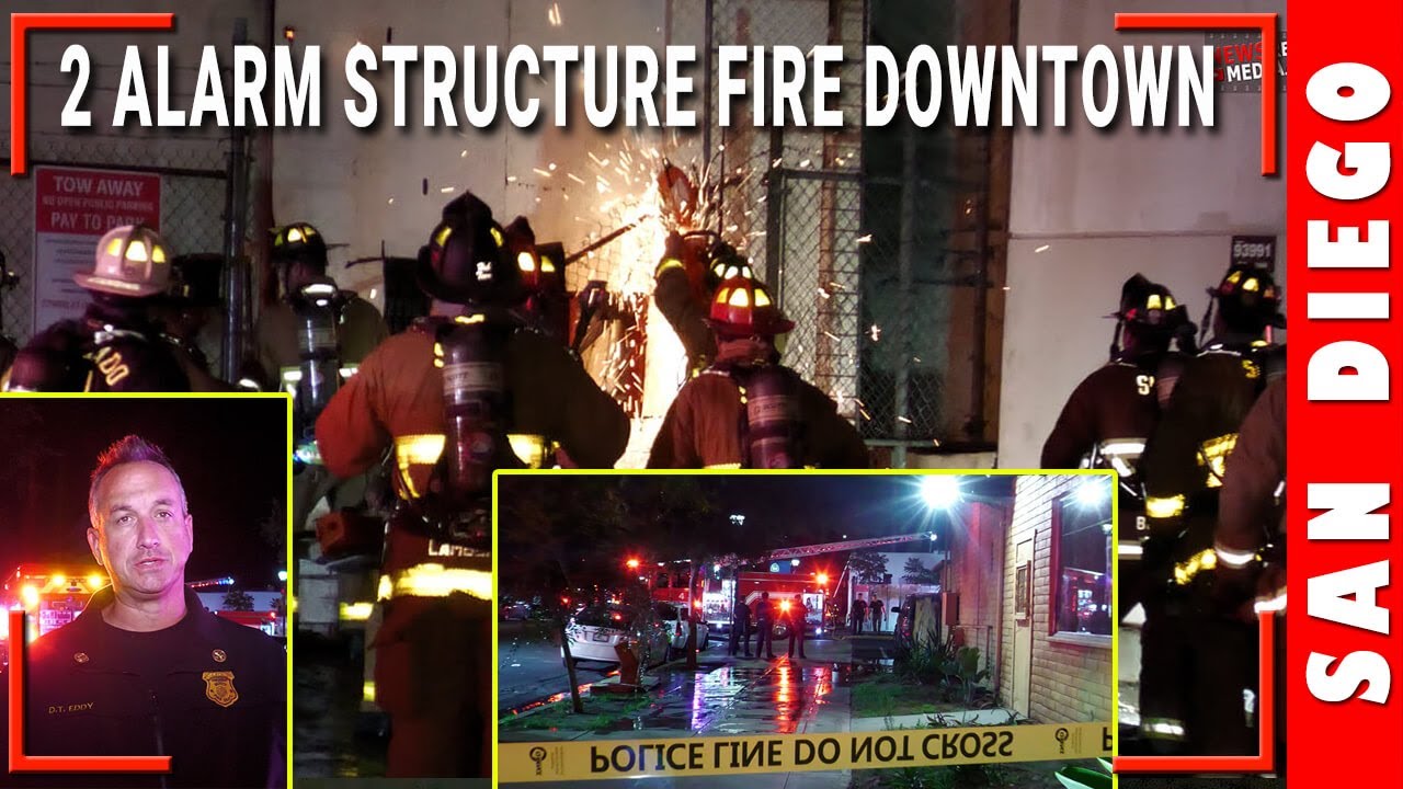 Trash Fire Grows to 2 Alarm Structure Fire in Downtown San Diego | East Village | 20230904 (4K)