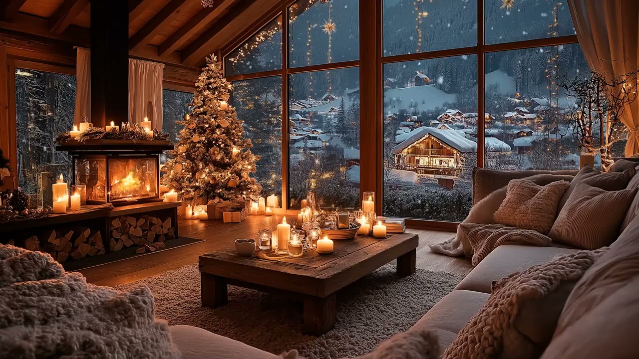 Snowy Christmas Fireplace 2025 | Cozy Piano Ambience for Sleep, Study & Peace
