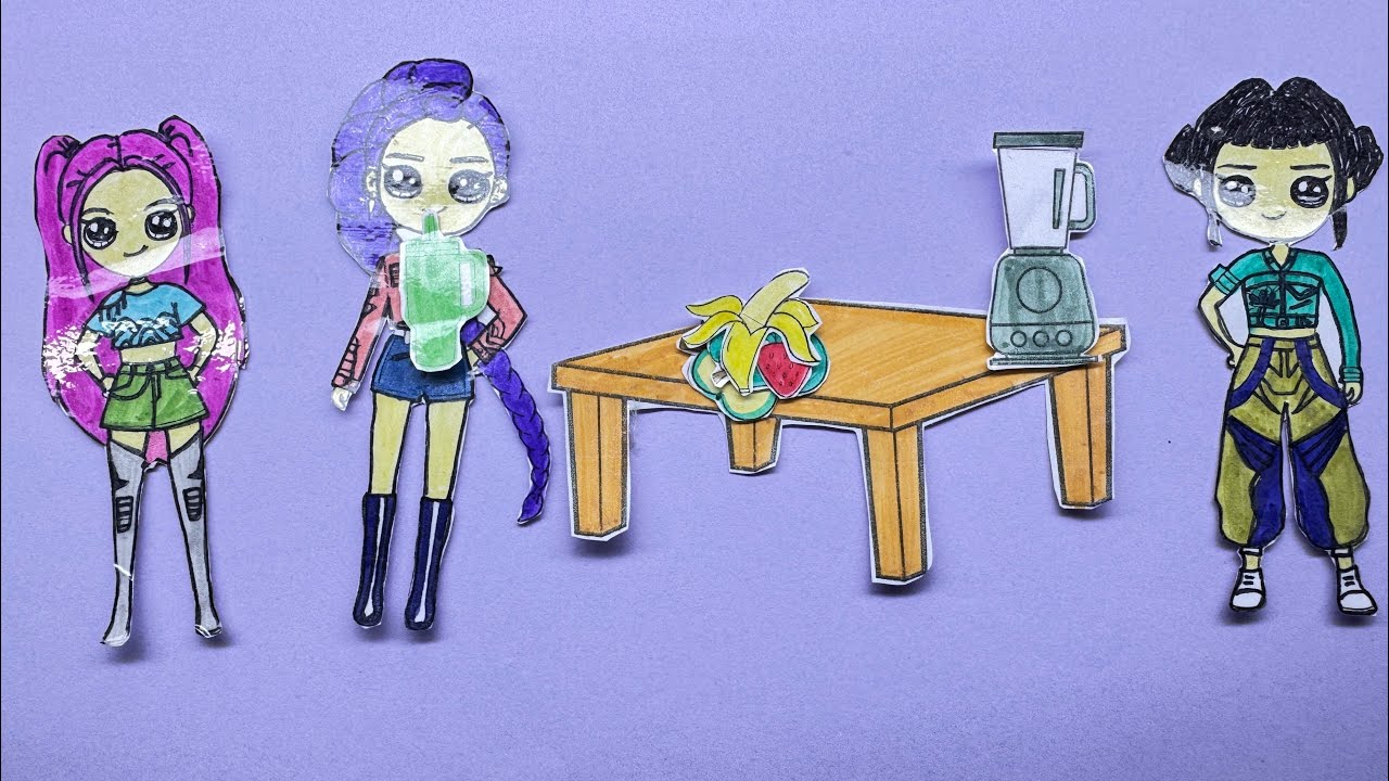 Rumi Makes a Fruit Smoothie 🍓 Paper DIY Blender | Coloring & Cutting ASMR #rumi #paperdiy #art 