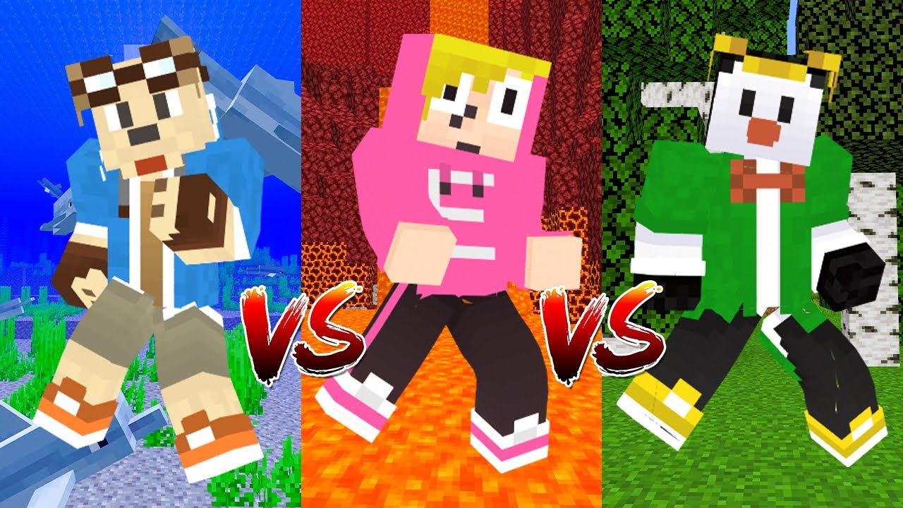 水 vs 炎 vs 草で弱点つきPVPバトル！【マイクラ】