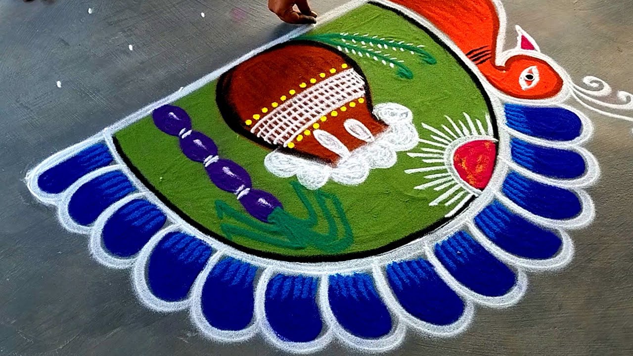 Easy Pongal kolam 2025🌹new model sankranthi muggulu🌹bhogi kundala muggulu🌹Super colour rangoli