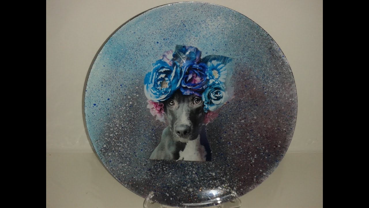 Обратный декупаж тарелки. Техника набрызг.