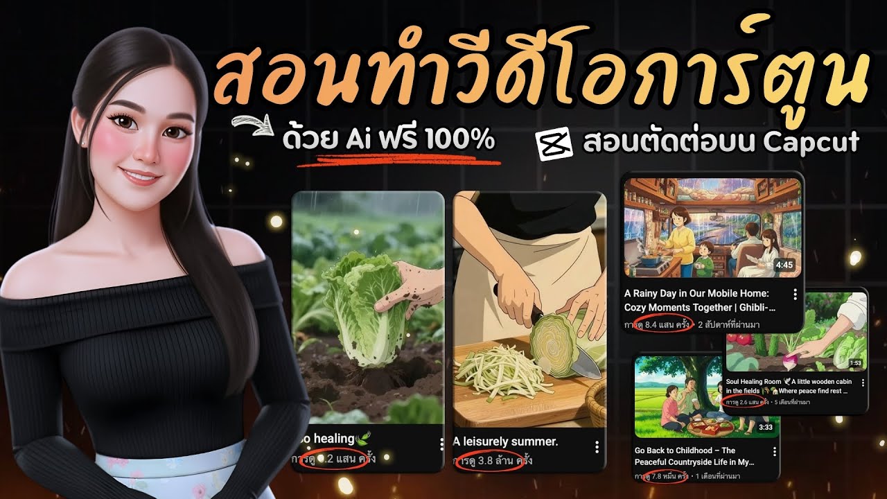 สอนทำการ์ตูน วิถีชีวิตในชนบท  Ghibli 2D ด้วย Ai (ฟรี100%) + ตัดต่อบน capcut