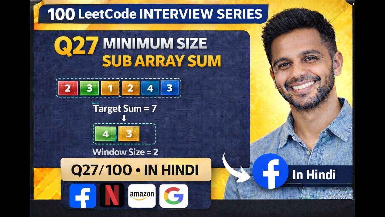 Minimum Size Subarray Sum Explained | Q27/100 LeetCode interview Series | Hindi | JavaScript |