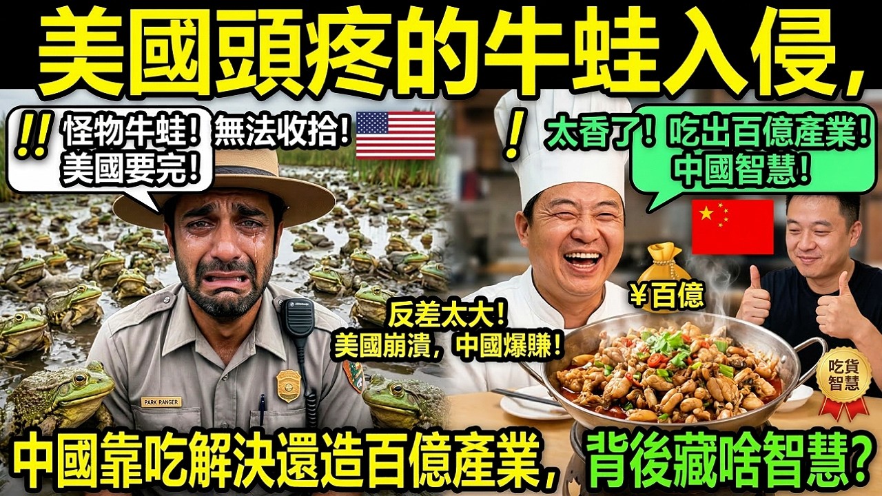 同是美國牛蛙，美成生態災難中供不應求，餐桌裏的大國博弈太硬核