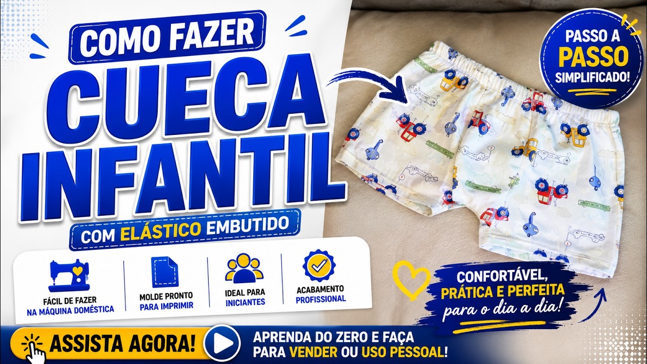 COMO FAZER CUECA INFANTIL SÓ NA MÁQUINA DOMÉSTICA? (💰Barata e Super Lucrativa)