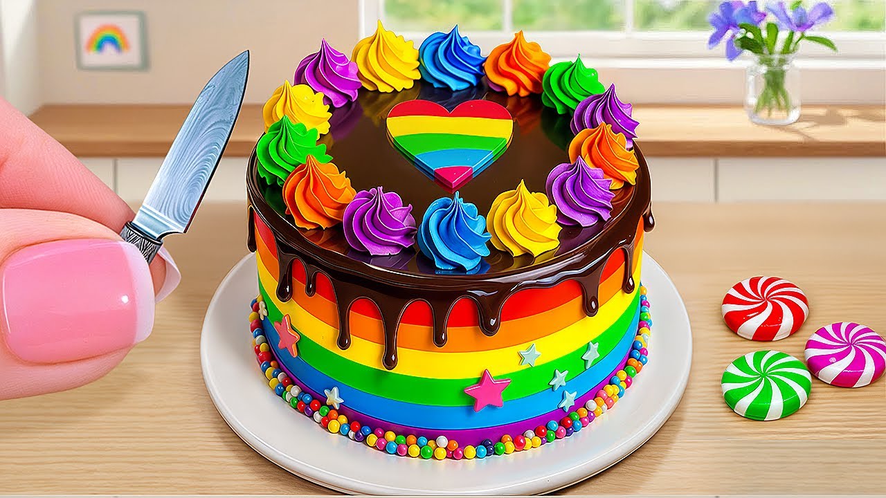 Mini Rainbow Cake Recipe With Chocolate | Stunning Rainbow Cake Decoration Ideas ❤️
