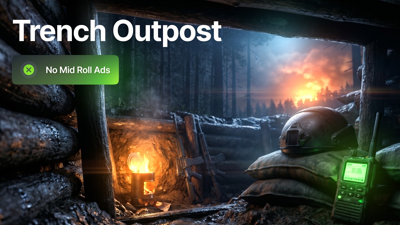 Distant War Ambience: Night Outpost | Radio Chatter, Artillery & Rain | War Sounds for Sleep