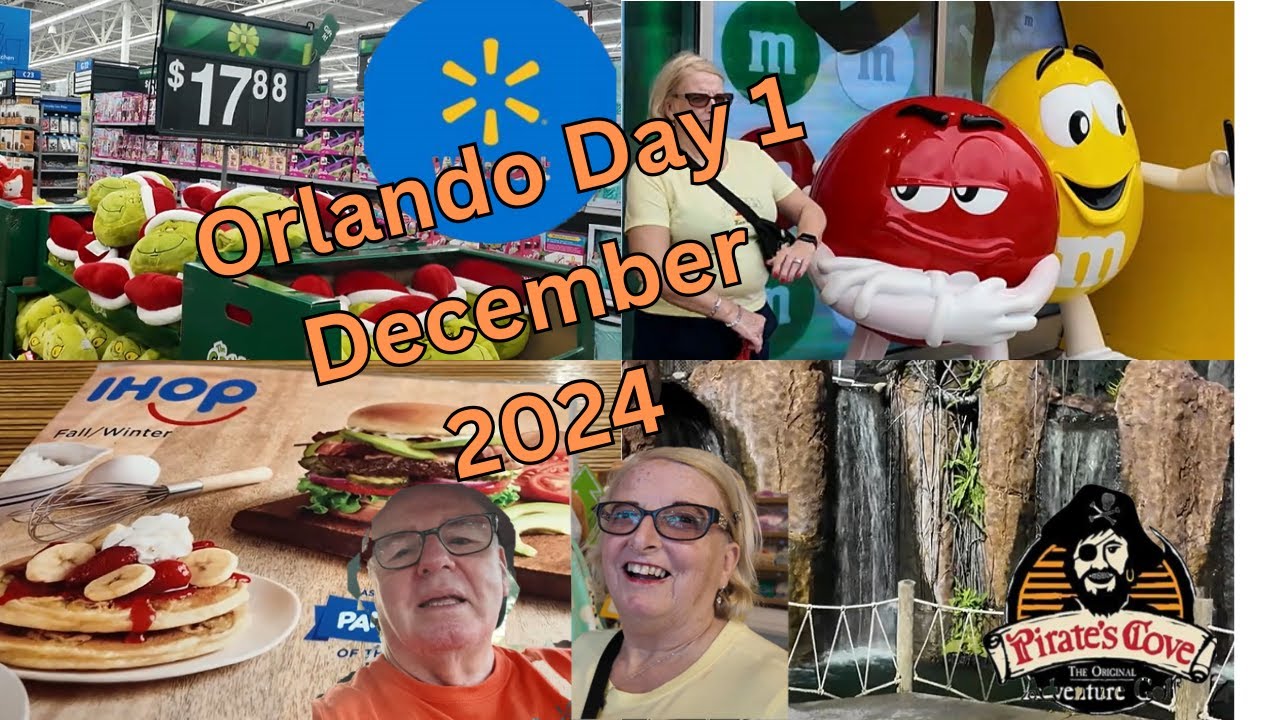 WALMART, I HOP, ROSEN ROOM TOUR . DISNEY SPRINGS , CHEDDARS , PIRATES COVE GOLF, DAY 1 DEC 2024