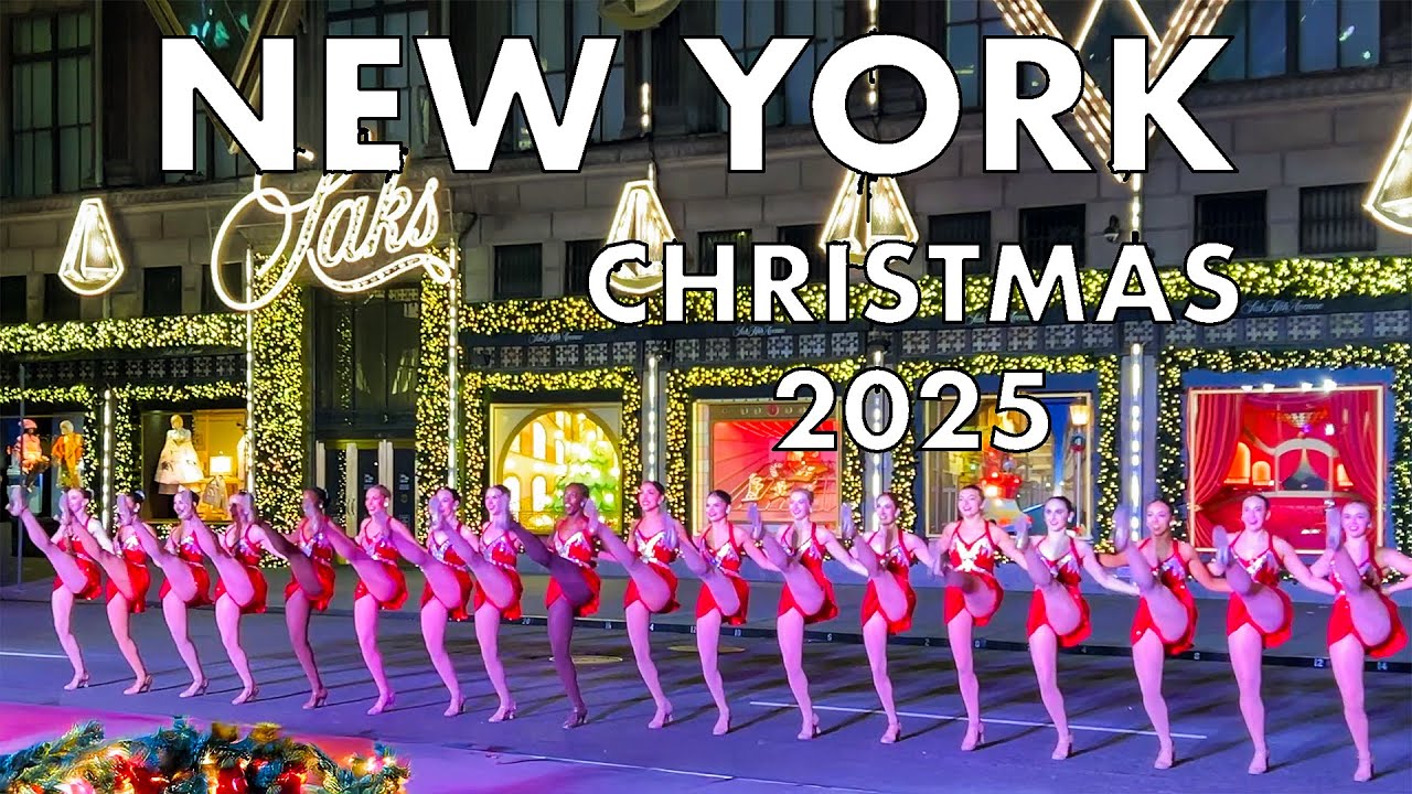 NYC Christmas 4K Christmas Light Show 2025 Saks Fifth Avenue w/ Rockettes & Fireworks New York City