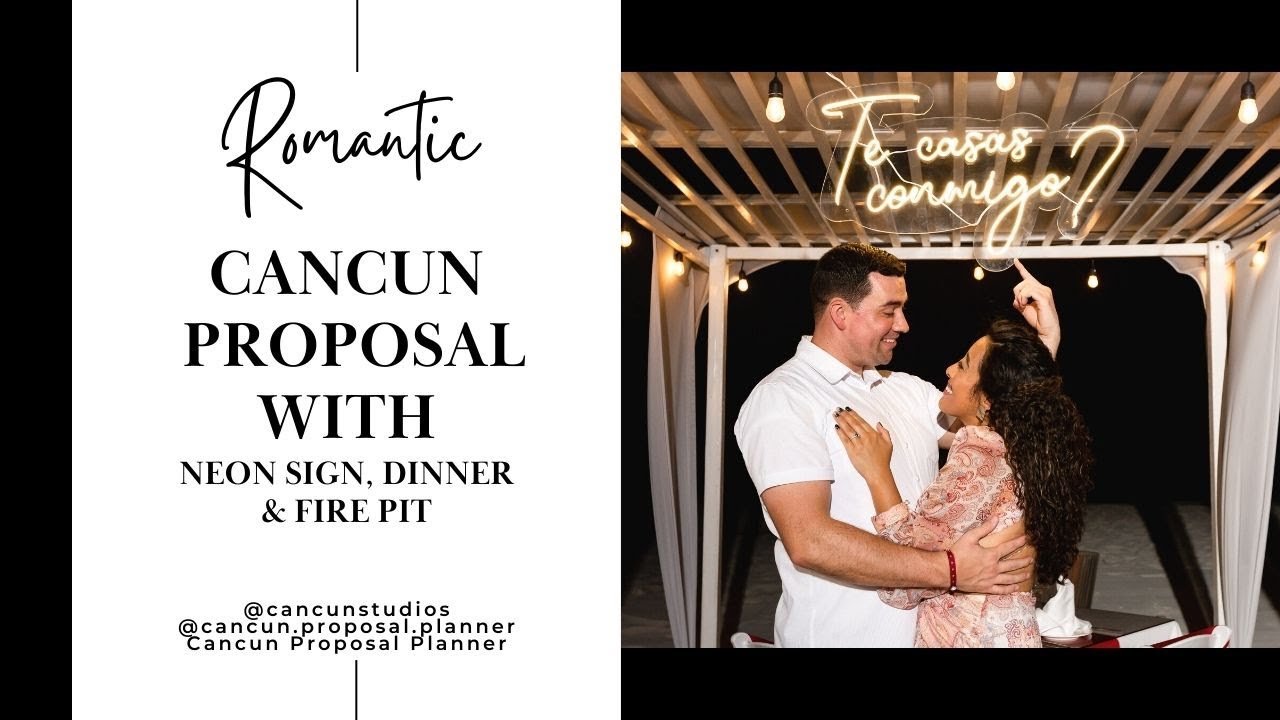 Romantic Proposal in Cancun with Firepit and Neon Sign